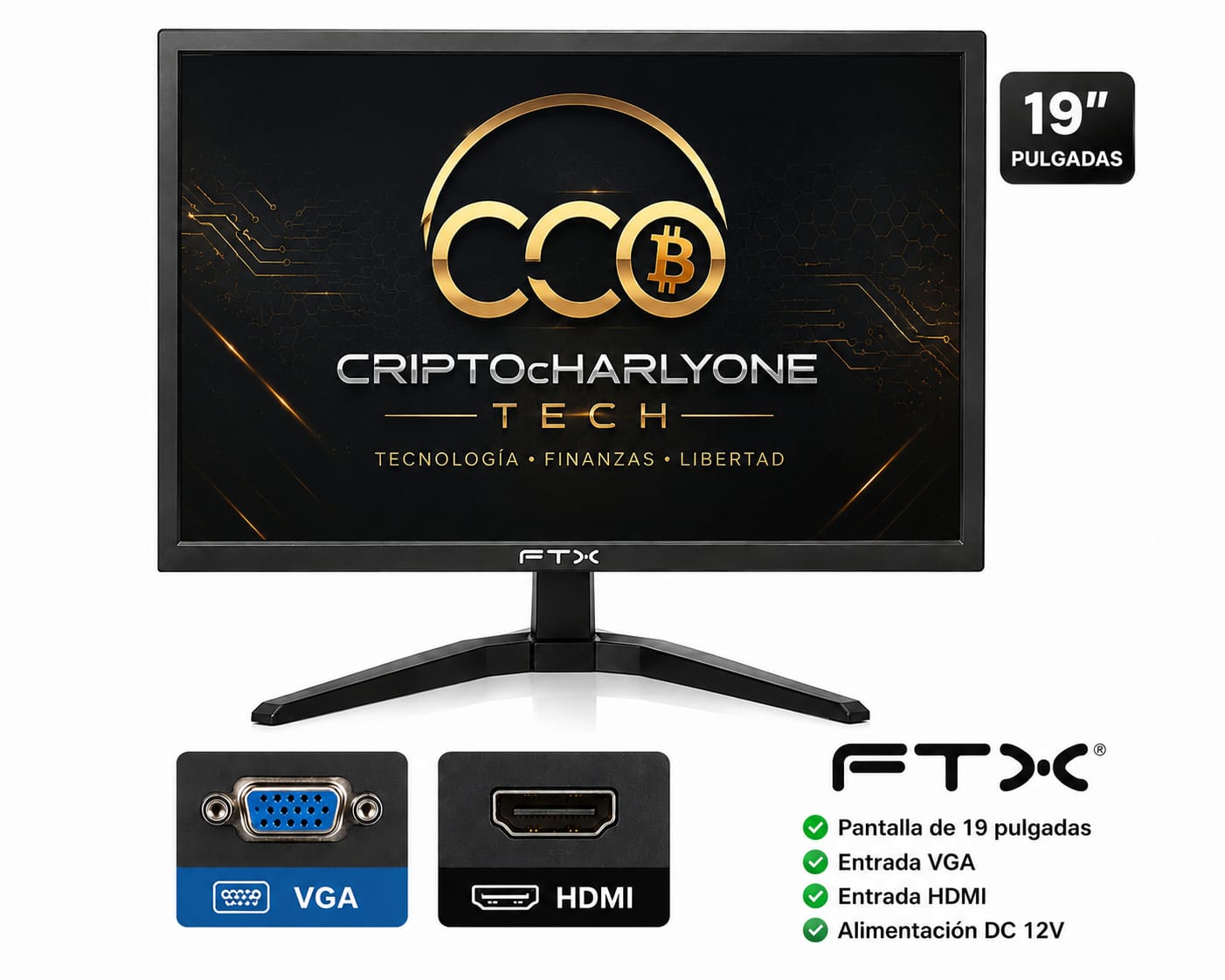 Monitor FTX 19 pulgadas entrada VGA y HDMI